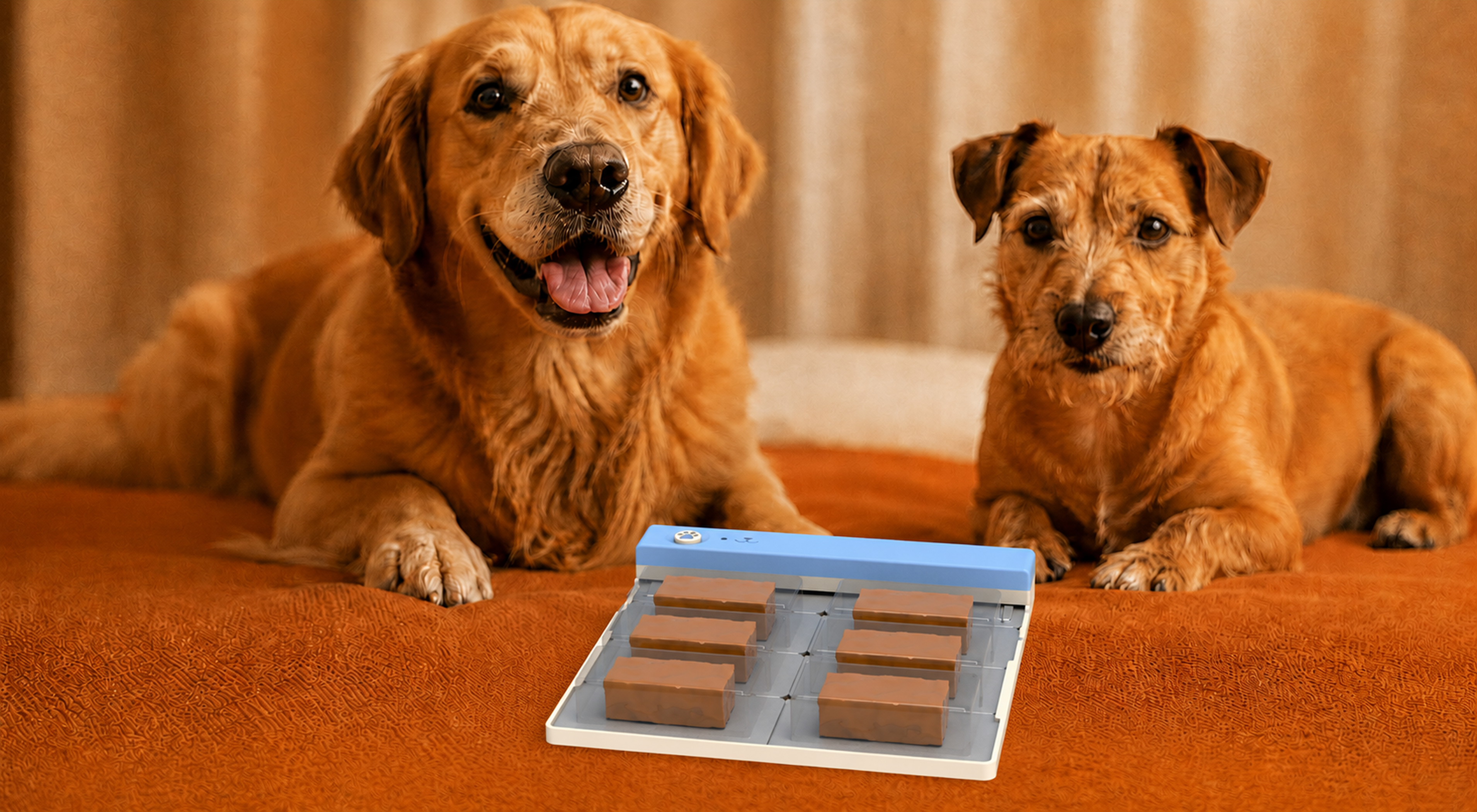 PawBox pill dispenser with two dogs
