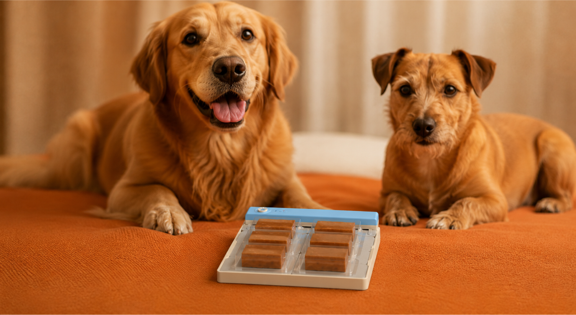 PawBox pill dispenser with two dogs
